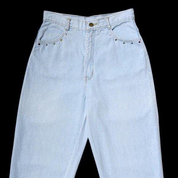 80s vintage highwaisted gem stone jeans light wash jewel embellished tapered. - Picture 2 of 8
